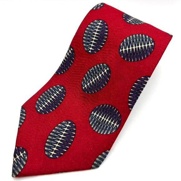 The Common Market Men's Tie -56"Red/Blue Geometric Design-Silk Tie-Hand Sewn USA - Picture 2 of 5